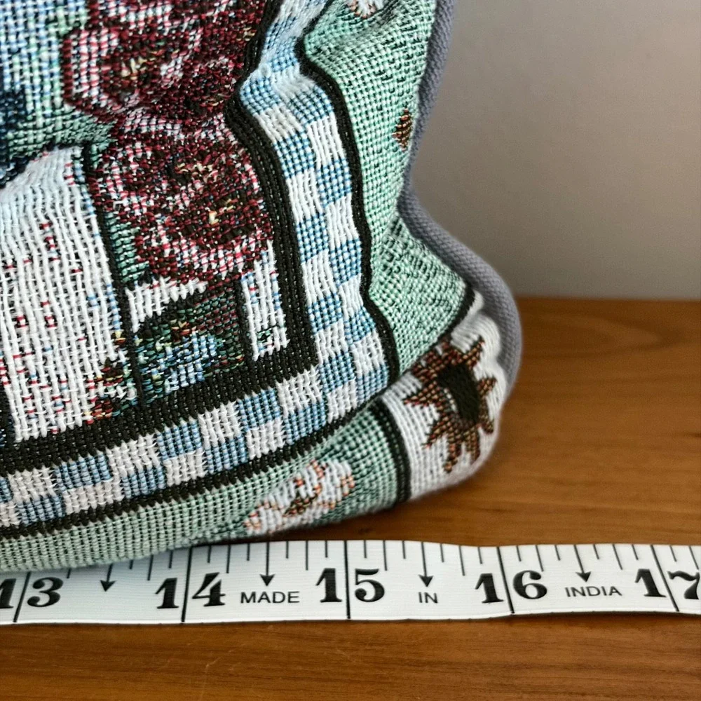 Vintage Woven Tapestry Birdhouse Throw Pillow Garden Cottagecore Blue 16x15